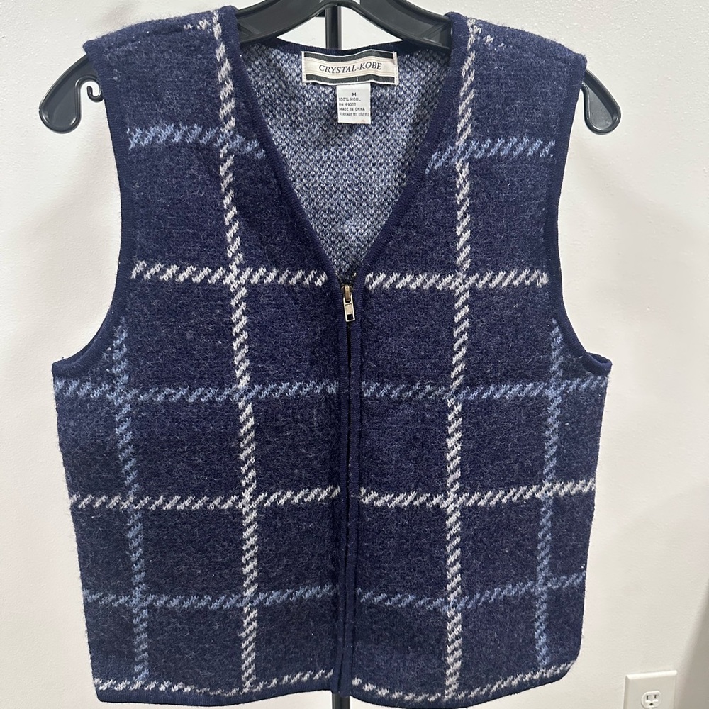Crystal-Kobe Blue Plaid Vest 100% Wool - Picture 3 of 7